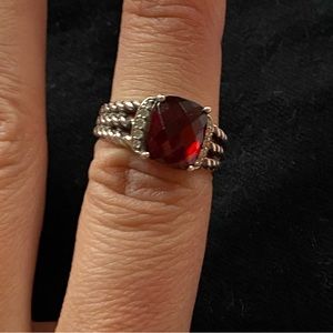 David yurman petite Wheaton ring with garnet and pave diamonds